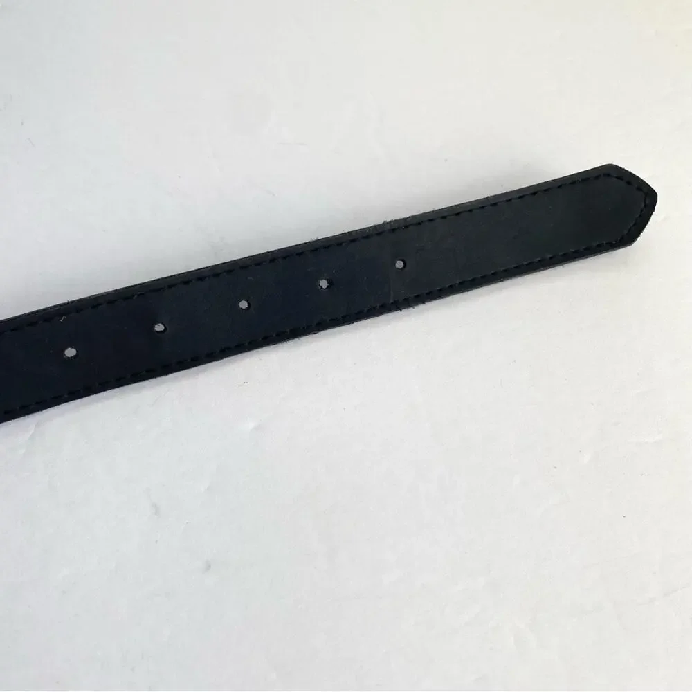 Black Faux Leather Belt Silver Tone‎ Buckle Vegan Friendly Womens Medium